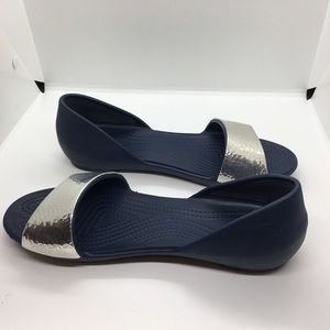 Women’s Crocs Open Toe Flats Navy/Silver size 9